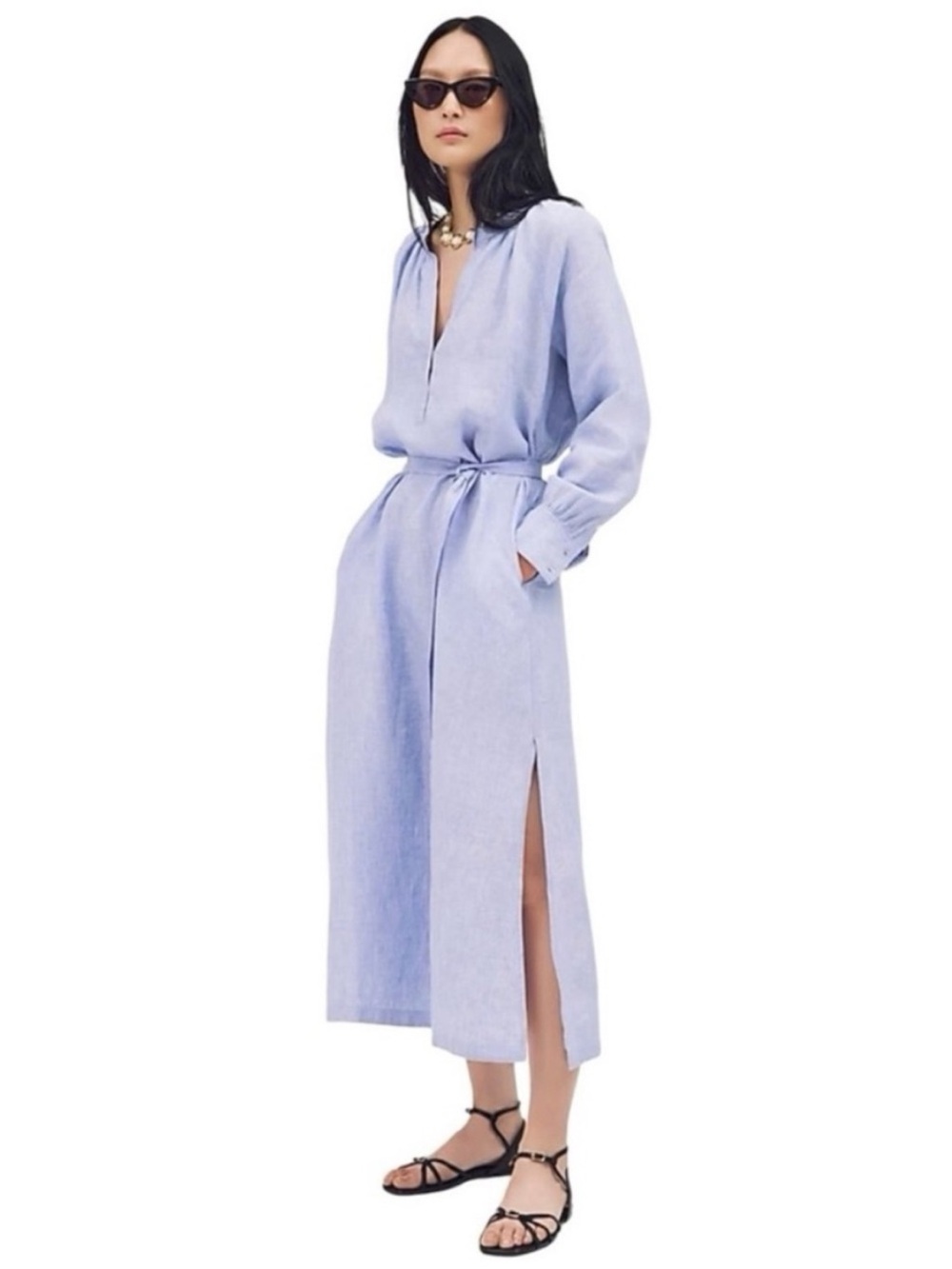 J Crew Dress XS Cabana Linen Blue